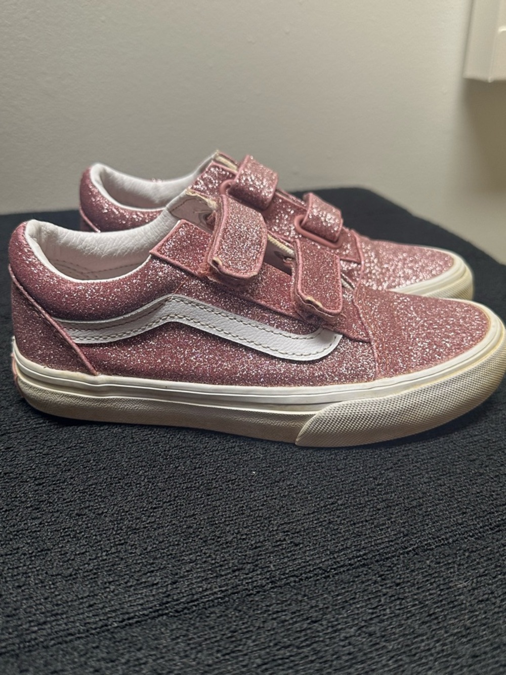 Vans Kids' Glitter Old Skool Velcro Sneakers - Pink